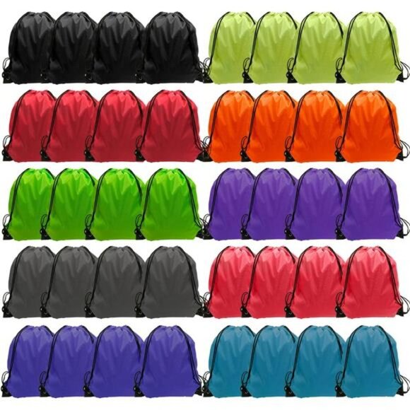 Drawstring Backpack 40 Pcs Cinch Bags Drawstring Bags Bulk Nylon 10 Colors - Picture 1 of 7